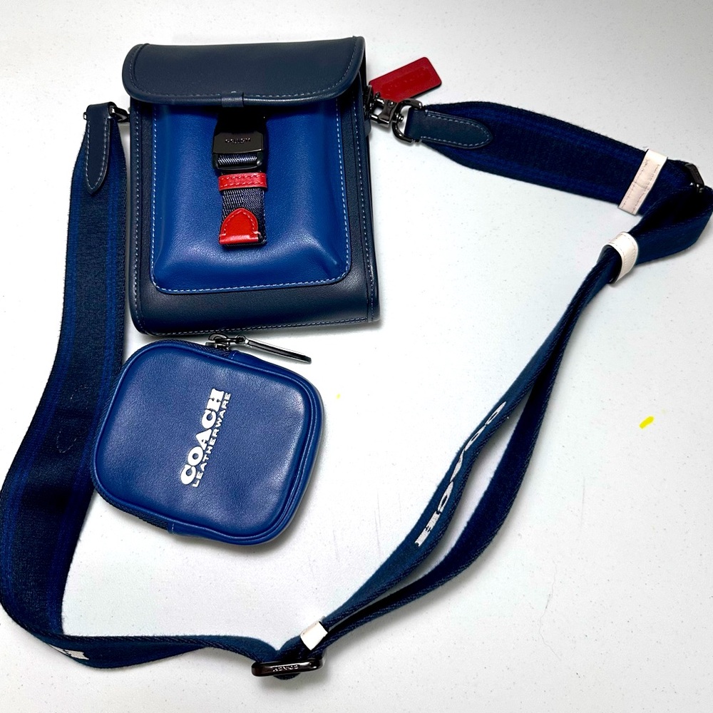Coach Blue Crossbody Bag with Red Accents